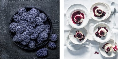 Foodfotografie, Food, Stills, Dessert, Geeiste Brombeeren, Panacotta mit Blaubeeren